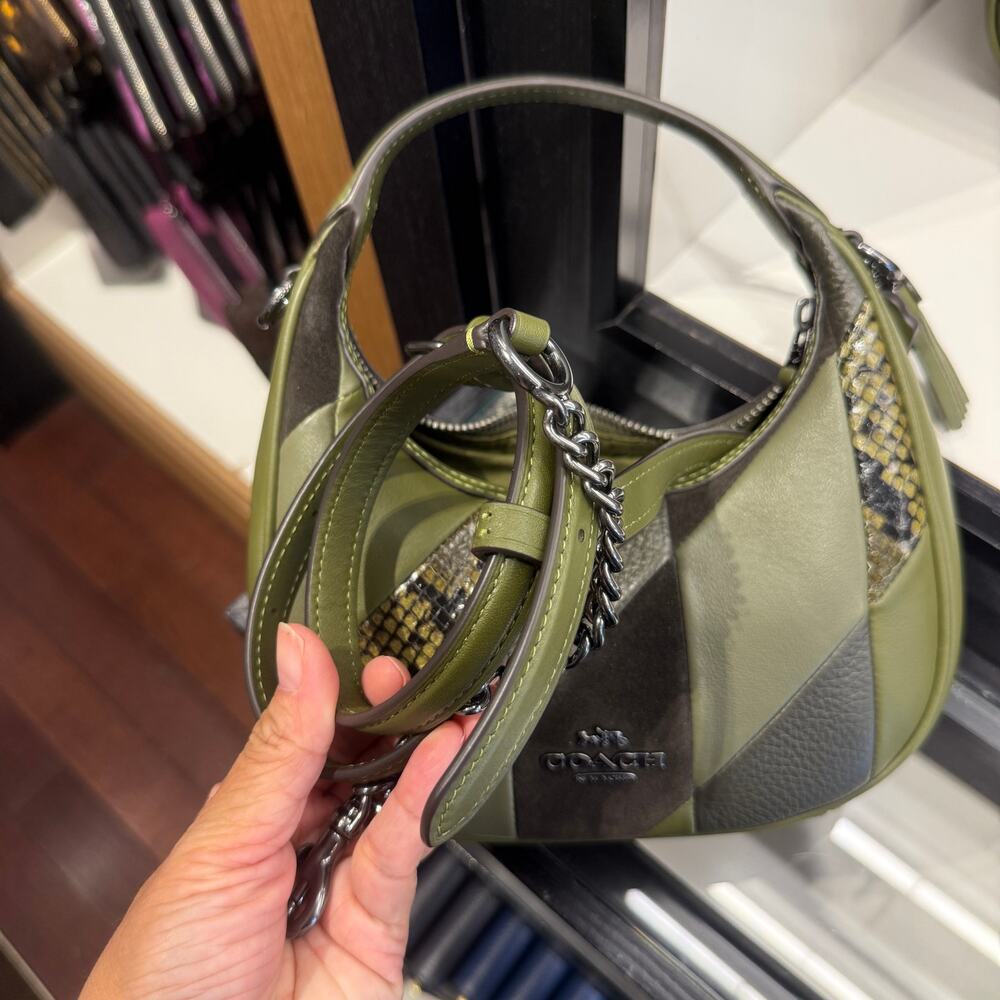 Coach Green Patchwork Leather Hobo Bag with Snake-Print Accents - Picture 7 of 7